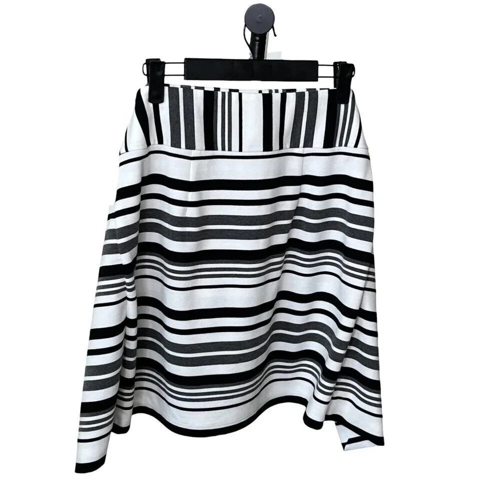 CAbi Grandstand Striped Mini Skirt White & Black Size Medium 5185